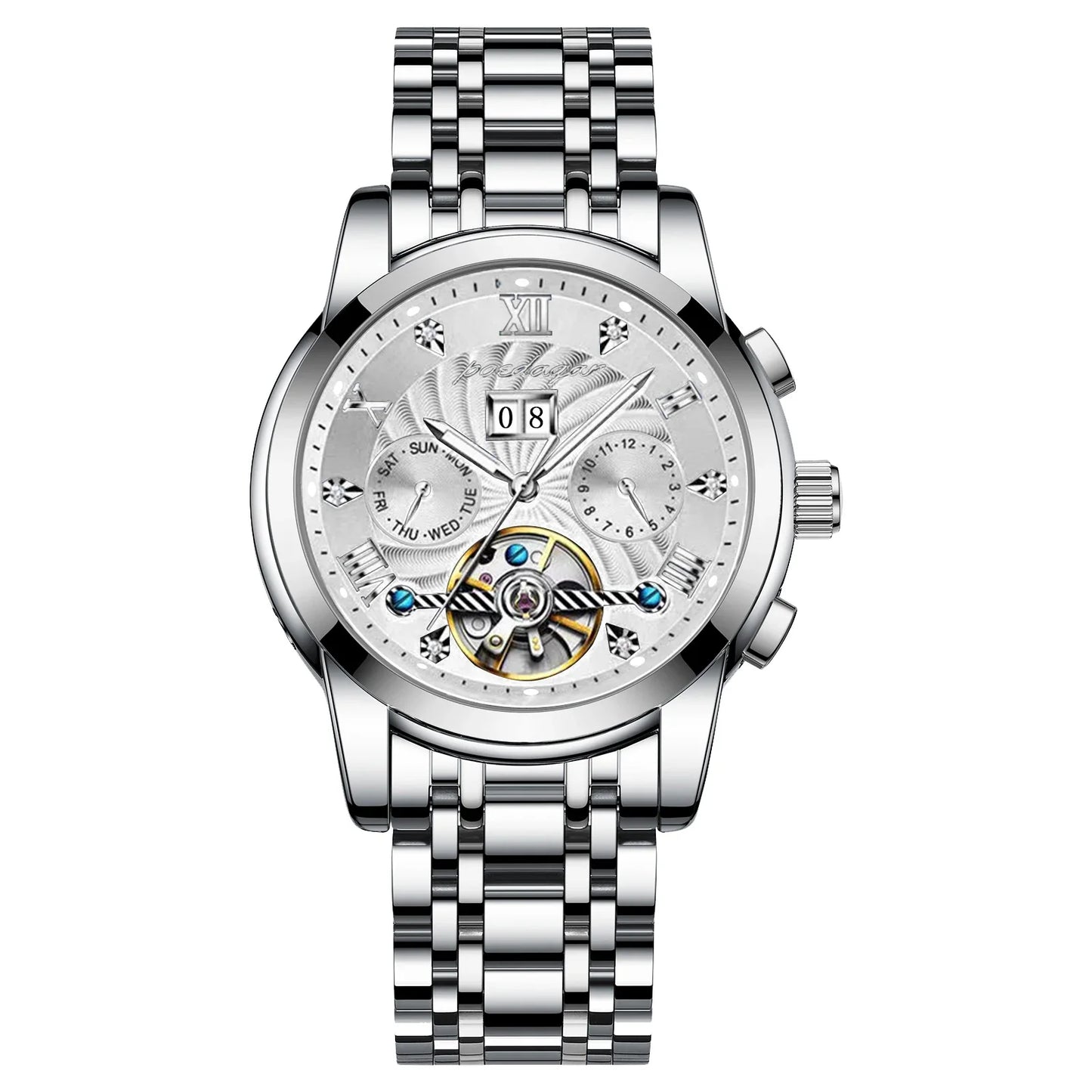 Luxury Automatic Mechanical Wristwatch Stainless Steel Tourbillon Man Watch Waterproof Luminous Business Men's Watches