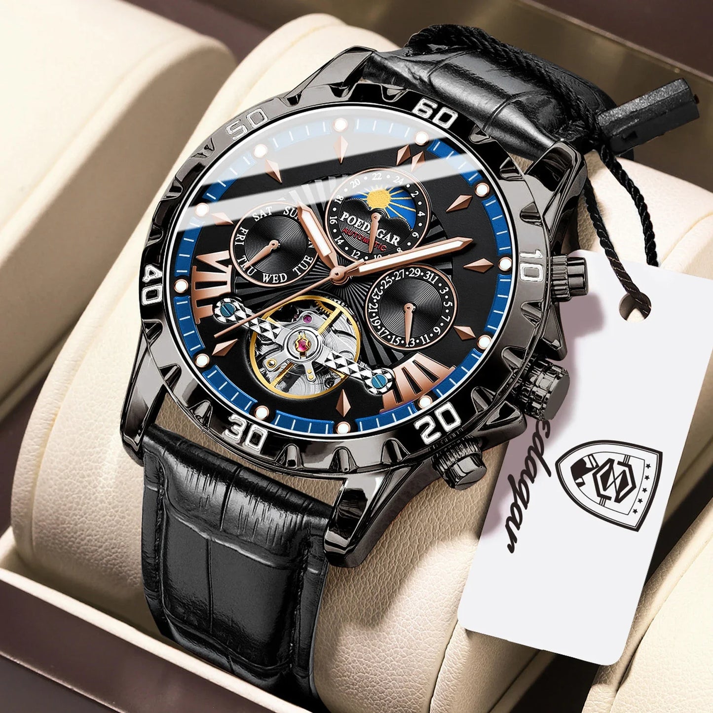 Luxury Automatic Male Watch Date Week Luminous Waterproof Tourbillon Men Watch Leather Fashion Mechanical Men's Watches
