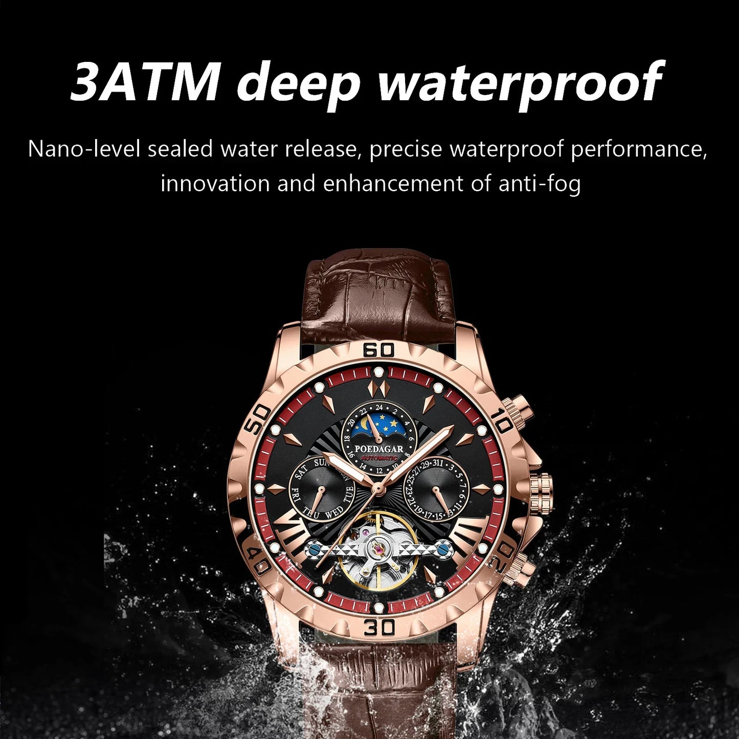 Luxury Automatic Male Watch Date Week Luminous Waterproof Tourbillon Men Watch Leather Fashion Mechanical Men's Watches