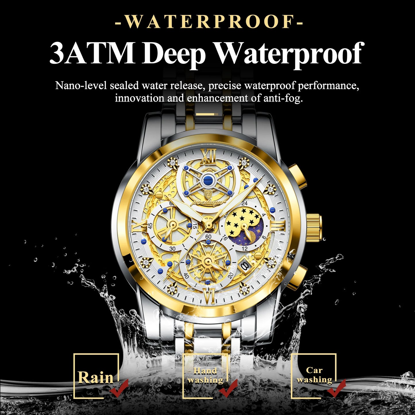 Luxury Men's Quartz Watches Stainless Steel Date Chronograph Men Wristwatch Waterproof Luminous Fashion Man Watch Reloj