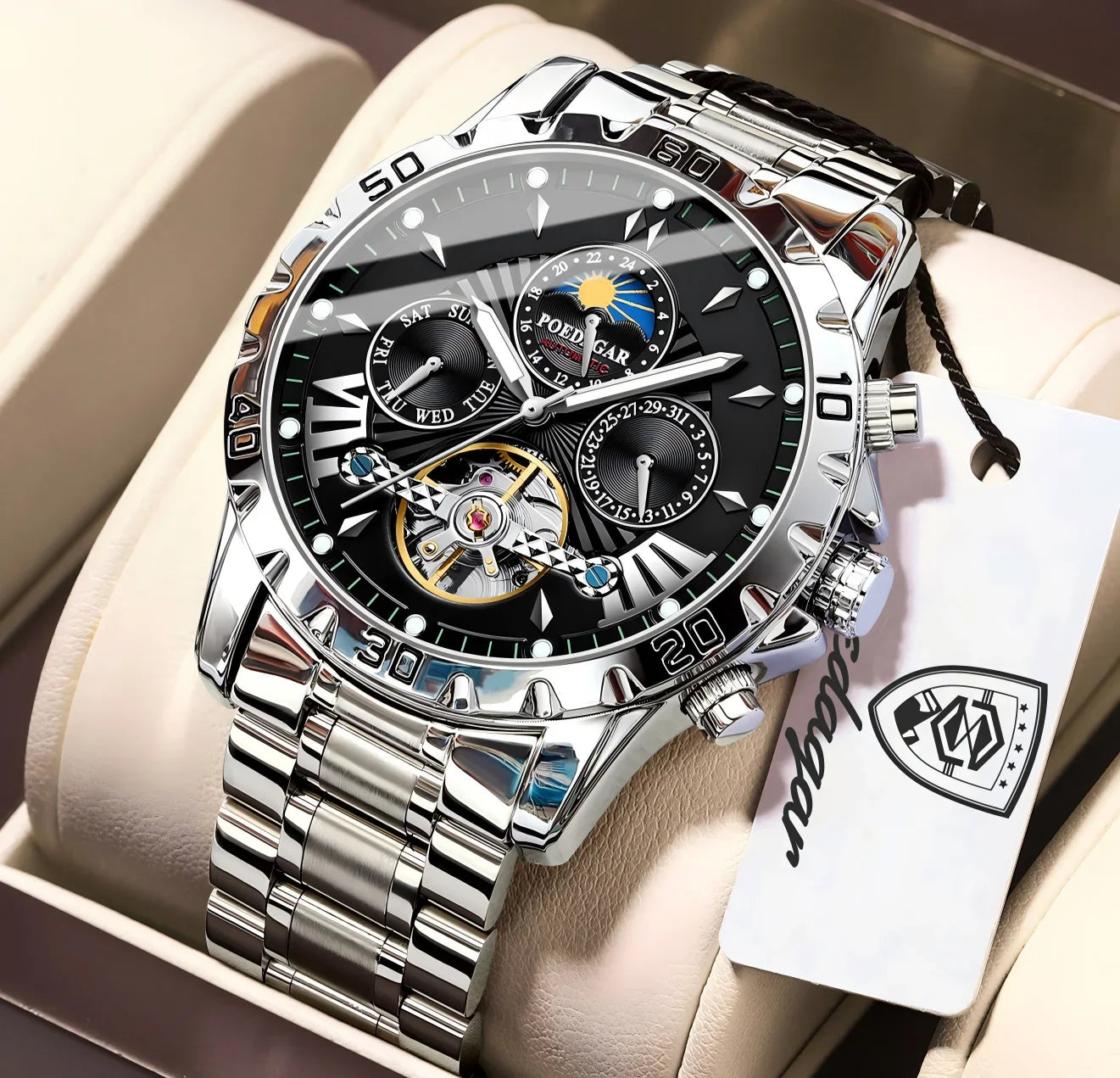 Luxury Automatic Male Watch Date Week Luminous Waterproof Tourbillon Men Watch Leather Fashion Mechanical Men's Watches