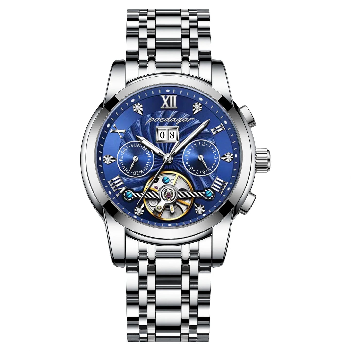 Luxury Automatic Mechanical Wristwatch Stainless Steel Tourbillon Man Watch Waterproof Luminous Business Men's Watches