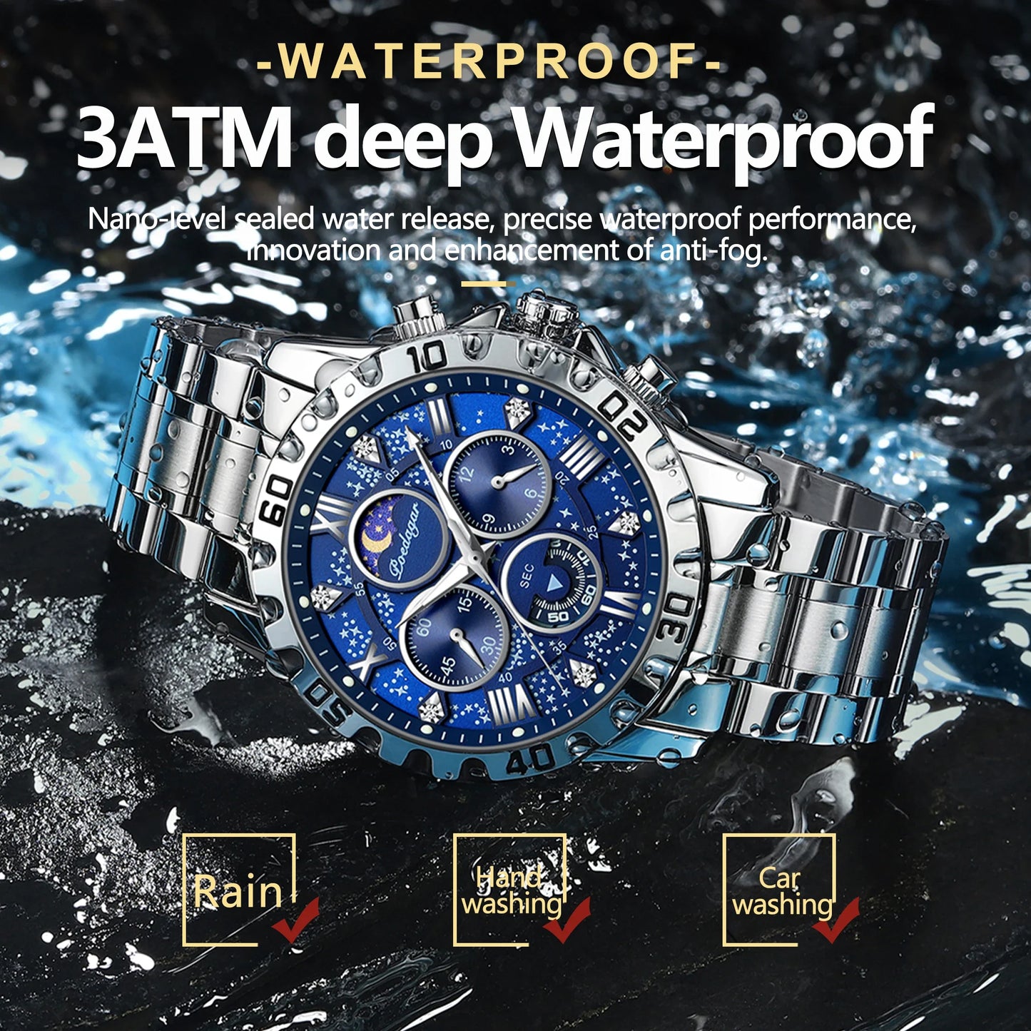 Top Luxury Man Wristwatch Waterproof Luminous Chronograph Men's Quartz Watch Stainless Steel Casual Sports Men Watches
