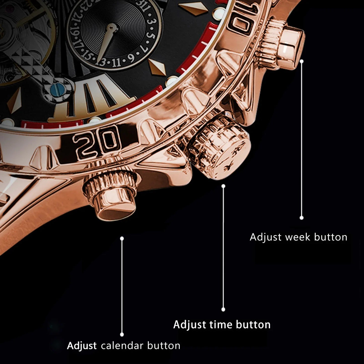 Luxury Automatic Male Watch Date Week Luminous Waterproof Tourbillon Men Watch Leather Fashion Mechanical Men's Watches
