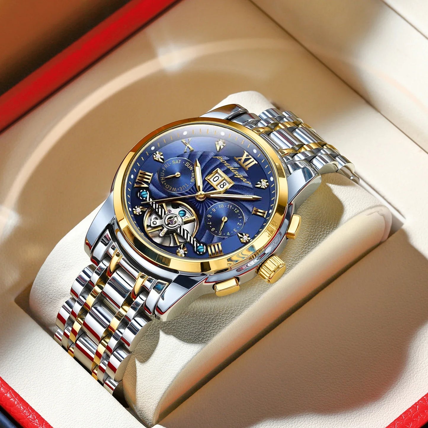 Luxury Automatic Mechanical Wristwatch Stainless Steel Tourbillon Man Watch Waterproof Luminous Business Men's Watches