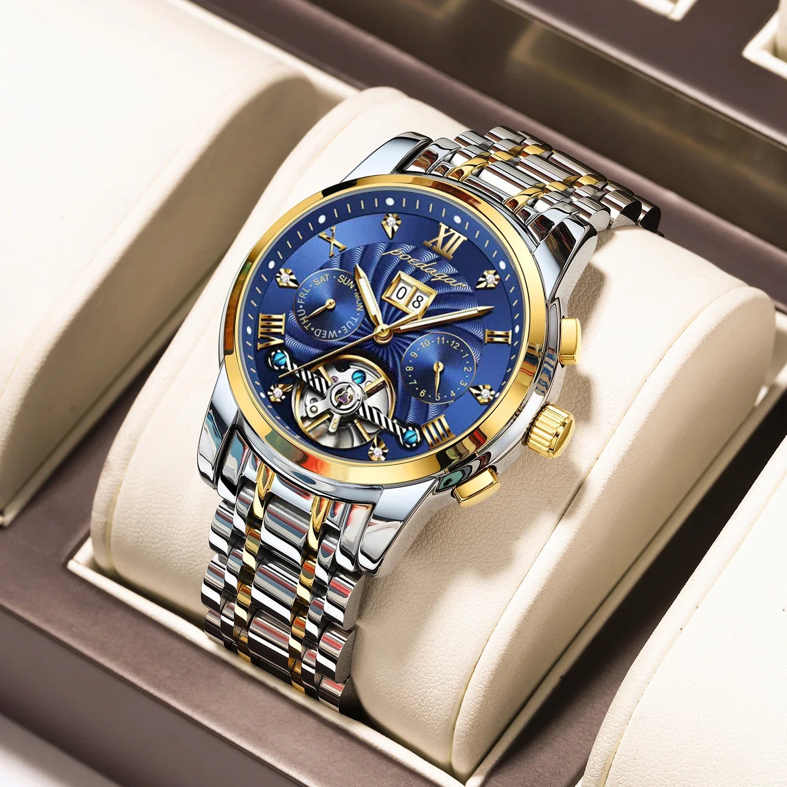 Luxury Automatic Mechanical Wristwatch Stainless Steel Tourbillon Man ...