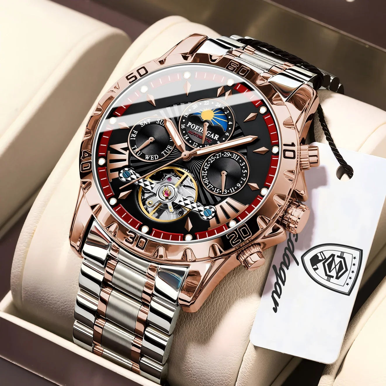Luxury Automatic Male Watch Date Week Luminous Waterproof Tourbillon Men Watch Leather Fashion Mechanical Men's Watches