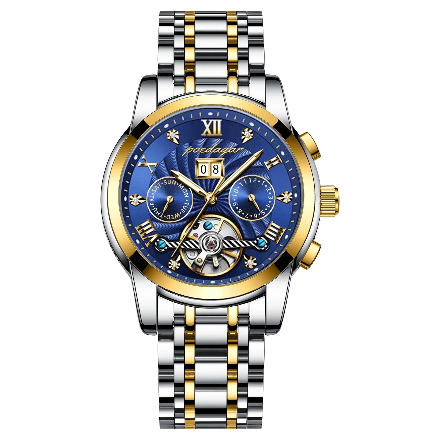Luxury Automatic Mechanical Wristwatch Stainless Steel Tourbillon Man Watch Waterproof Luminous Business Men's Watches