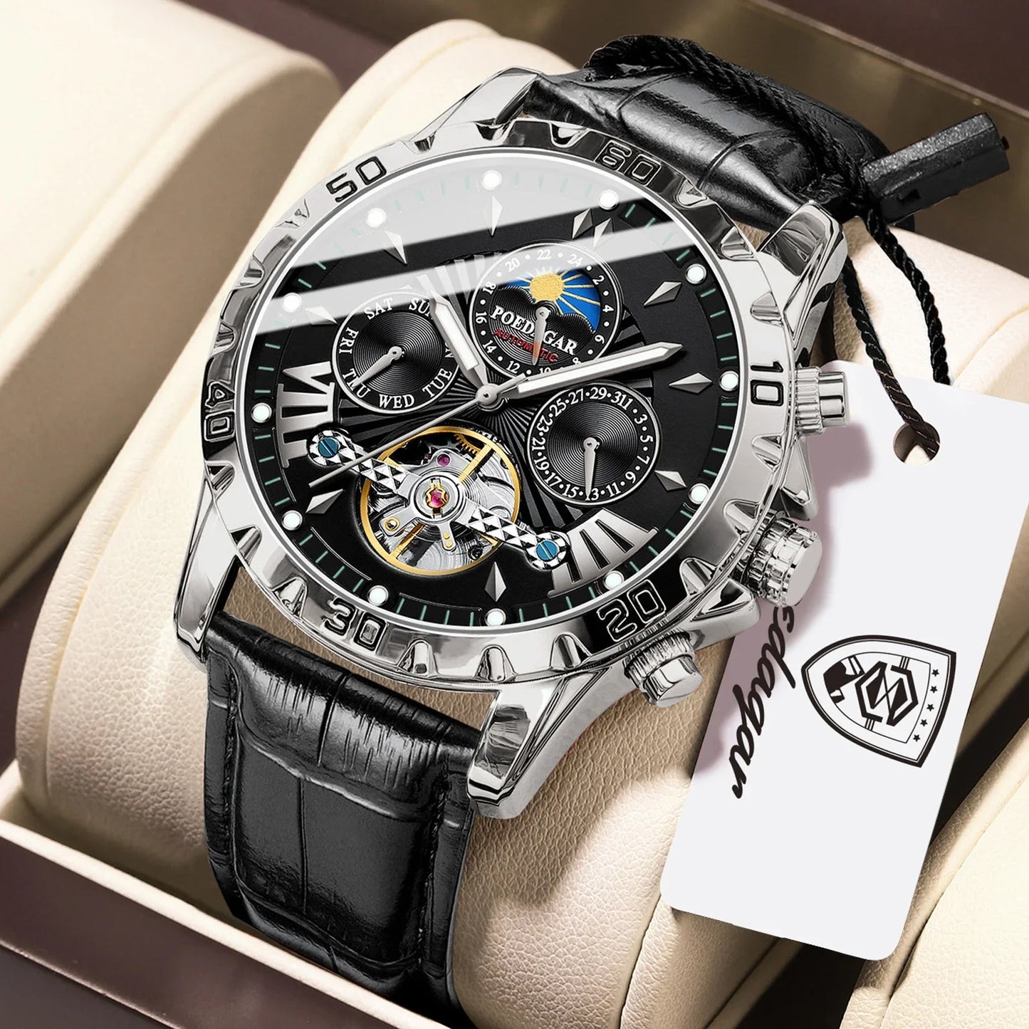 Luxury Automatic Male Watch Date Week Luminous Waterproof Tourbillon Men Watch Leather Fashion Mechanical Men's Watches