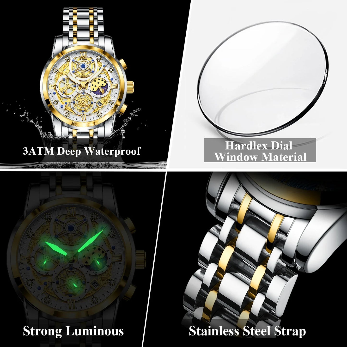 Luxury Men's Quartz Watches Stainless Steel Date Chronograph Men Wristwatch Waterproof Luminous Fashion Man Watch Reloj