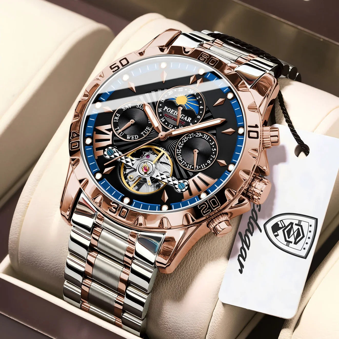 Luxury Automatic Male Watch Date Week Luminous Waterproof Tourbillon Men Watch Leather Fashion Mechanical Men's Watches